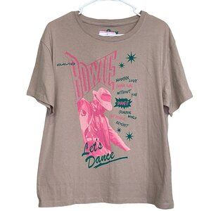 David Bowie Graphic Tee Let's Dance Tan Cotton T Shirt Top Size Small NWT